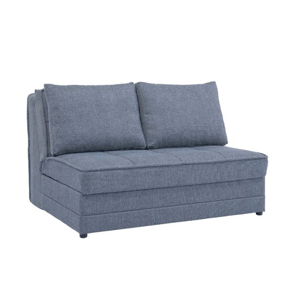 ספה דו מושבית עם ארגז מצעים נפתחת למיטה זוגית דגם עמית אפור-כחול