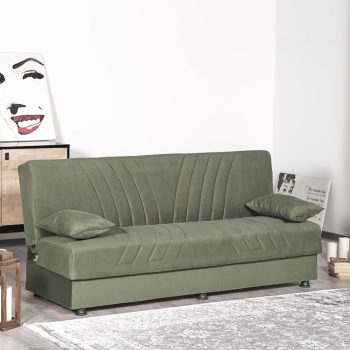 ספה תלת מושבית נפתחת למיטה רחבה עם ארגז מצעים דגם הדס-ירוק