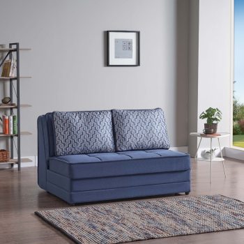 ספה דו מושבית עם ארגז מצעים נפתחת למיטה זוגית דגם רומי-כחול