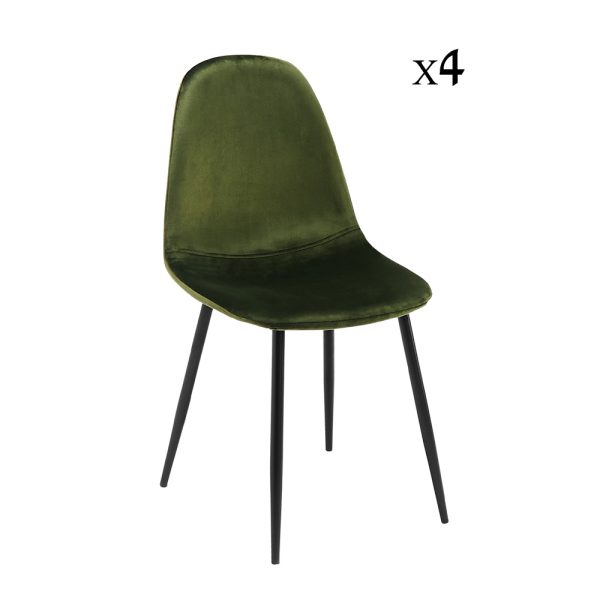 סט 4 כסאות אוכל מרופדים בד קטיפתי דגם כרמל-ירוק