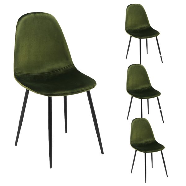 סט 4 כסאות אוכל מרופדים בד קטיפתי דגם כרמל-ירוק
