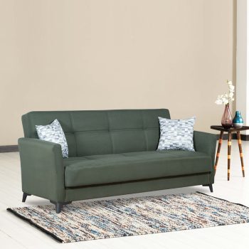 ספה תלת מושבית נפתחת למיטה רחבה עם ארגז מצעים דגם לאקי – ירוק