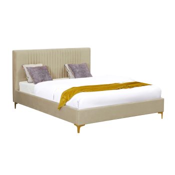 מיטה זוגית 180×200 מרופדת בד קטיפתי קרם עם רגלי ברזל דגם ליידי