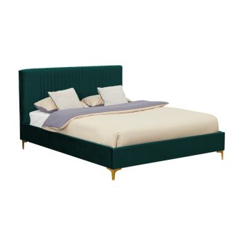 מיטה זוגית 140×190 מרופדת בד קטיפתי ירוק עם רגלי ברזל דגם ליידי