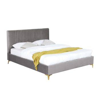מיטה זוגית 180×200 מרופדת בד קטיפתי אפור עם רגלי ברזל דגם ליידי