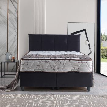 מיטה זוגית 180×200 מרופדת בד קטיפתי עם ארגז מצעים משולב מתכת דגם עינת-180 שחור