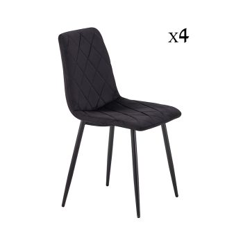 סט 4 כסאות אוכל מרופדים בד קטיפתי דגם לוטוס – שחור