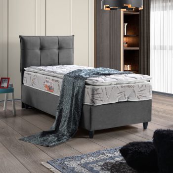 מיטת יחיד 90×190 בריפוד בד קטיפתי עם ארגז מצעים דגם ניקול 90