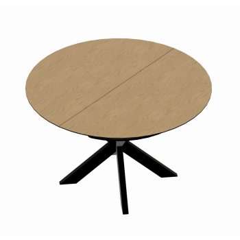 שולחן אוכל עגול 130 ס”מ נפתח 230 ס”מ מעץ מלא משולב רגל ברזל דגם נובה – אלון B