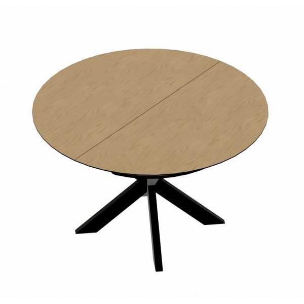 שולחן אוכל עגול 130 ס"מ נפתח 230 ס"מ מעץ מלא משולב רגל ברזל דגם נובה - אלון B