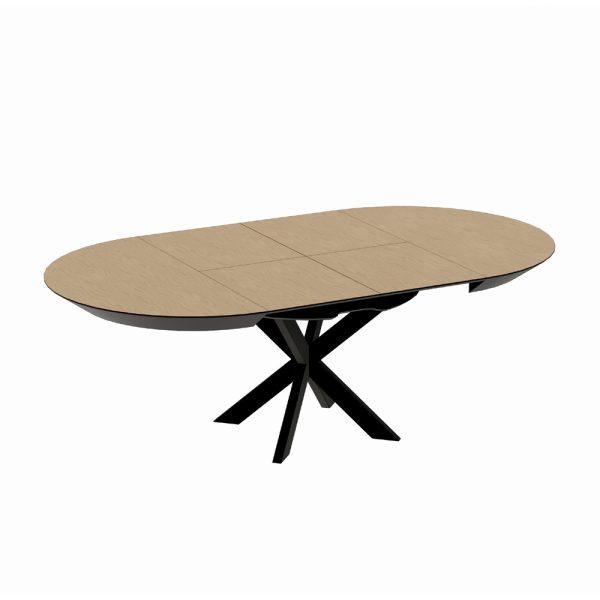 שולחן אוכל עגול 130 ס"מ נפתח 230 ס"מ מעץ מלא משולב רגל ברזל דגם נובה - אלון B