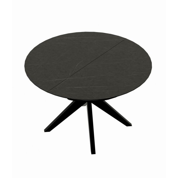 שולחן אוכל עגול 130 ס"מ נפתח 230 ס"מ מעץ מלא משולב דגם נובה - שיש שחור