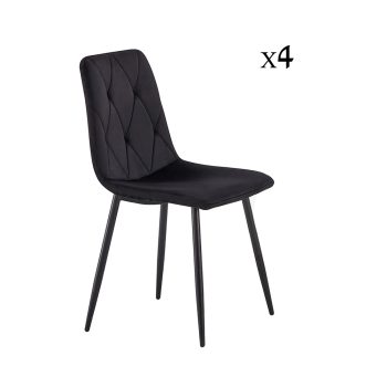 סט 4 כסאות אוכל מרופדים בד קטיפתי דגם פוקט-שחור