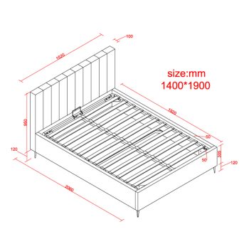 מיטה זוגית מעוצבת 160×200 בריפוד בד רחיץ עם ארגז מצעים מעץ דגם ברנדי – קרם
