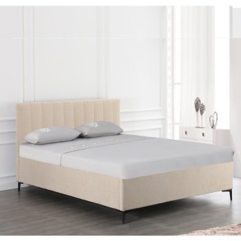 מיטה זוגית מעוצבת 140×190 בריפוד בד רחיץ עם ארגז מצעים מעץ דגם ברנדי – קרם