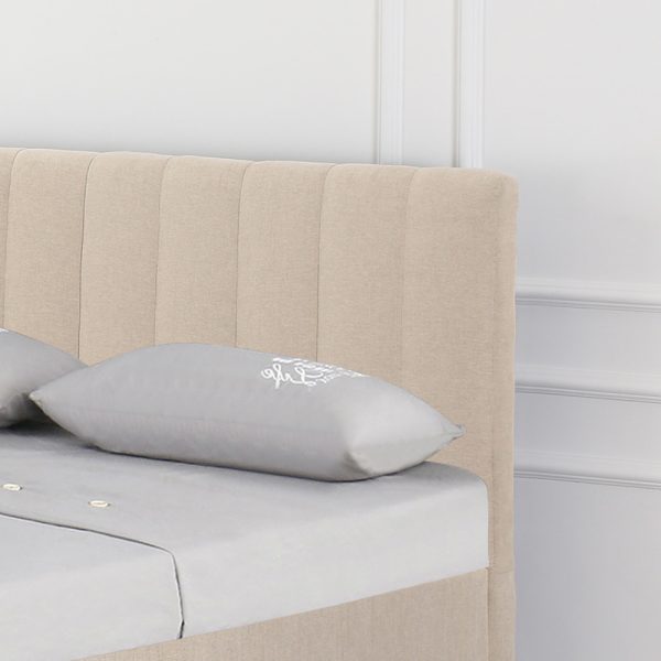מיטה זוגית מעוצבת 140x190 בריפוד בד רחיץ עם ארגז מצעים מעץ דגם ברנדי - אפור