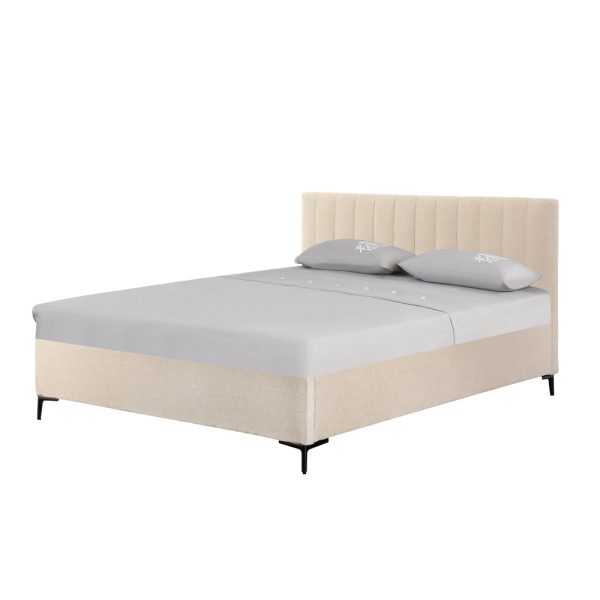 מיטה זוגית מעוצבת 140x190 בריפוד בד רחיץ עם ארגז מצעים מעץ דגם ברנדי - אפור