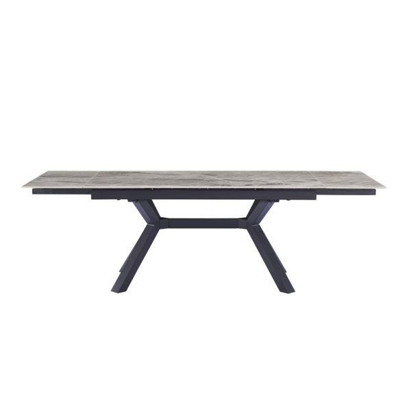 שולחן אוכל קרמיקה מבריקה באורך 1.6 מ' נפתח ל- 2.4 מ' עם רגלי ברזל דגם דאבלין