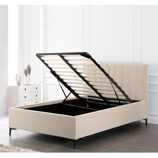 מיטה רחבה לנוער 120x190 מרופדת בד רחיץ עם ארגז מצעים מעץ דגם מונה - אפור