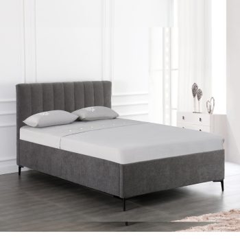 מיטה רחבה לנוער 120×190 מרופדת בד רחיץ עם ארגז מצעים מעץ דגם מונה – אפור