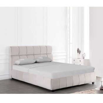 מיטה זוגית מעוצבת 140×190 בריפוד בד רחיץ עם ארגז מצעים מעץ דגם קווין