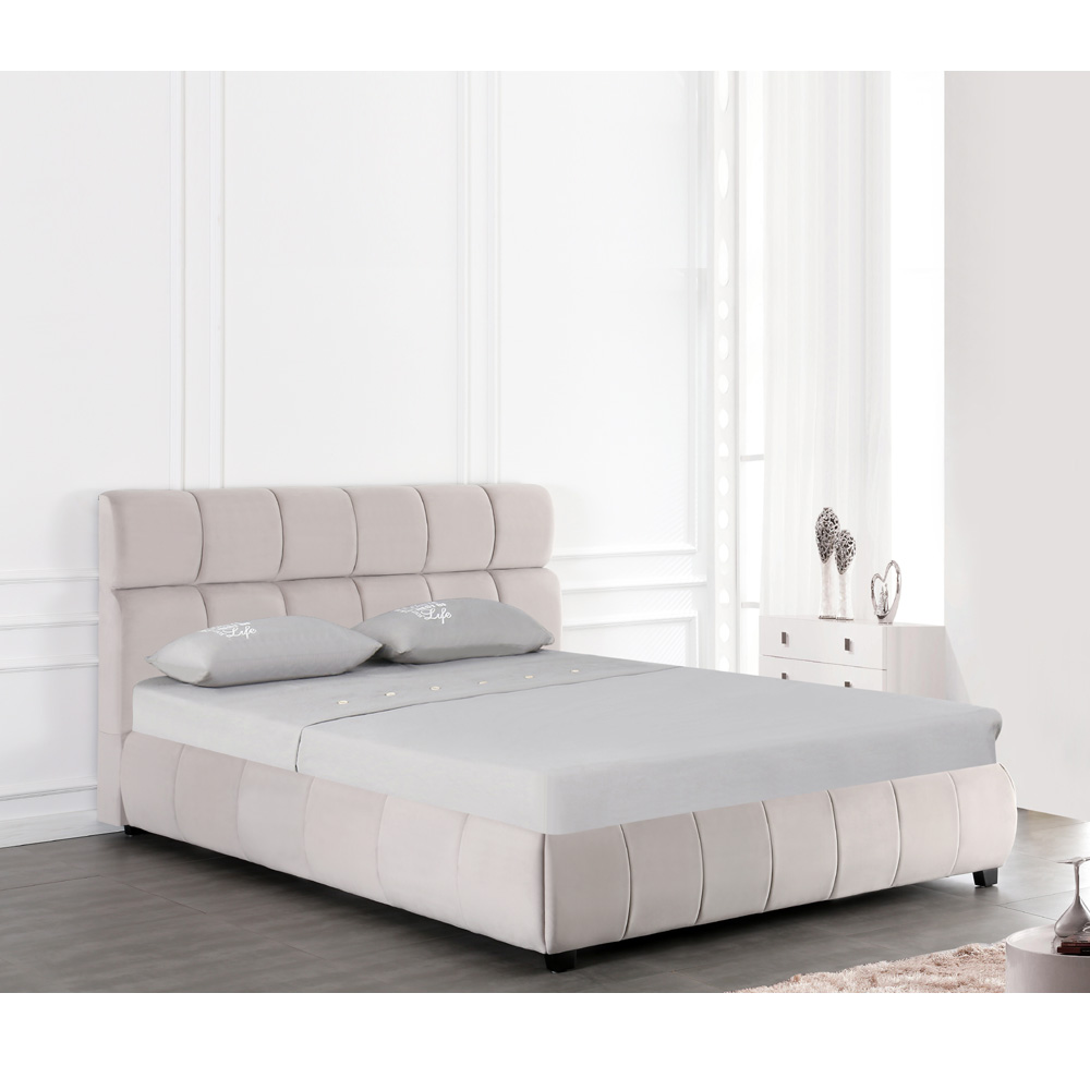 מיטה זוגית מעוצבת 140x190 בריפוד בד רחיץ עם ארגז מצעים מעץ דגם קווין