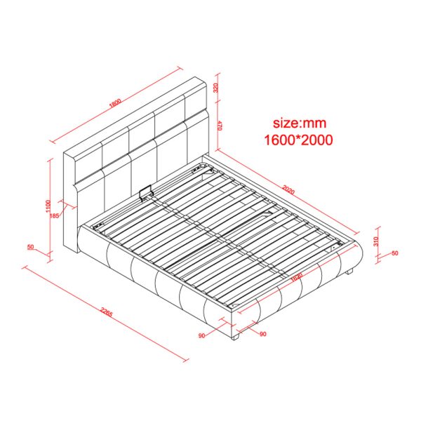 מיטה זוגית מעוצבת 140x190 בריפוד בד רחיץ עם ארגז מצעים מעץ דגם קווין