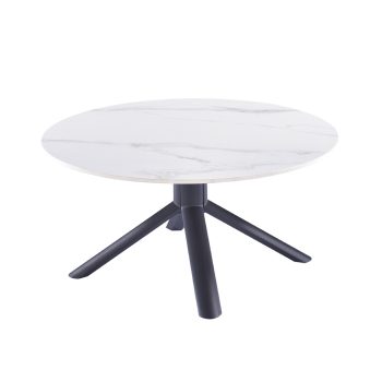 שולחן סלון קרמיקה עגול 90 ס”מ עם רגלי ברזל דגם זאוס-לבן