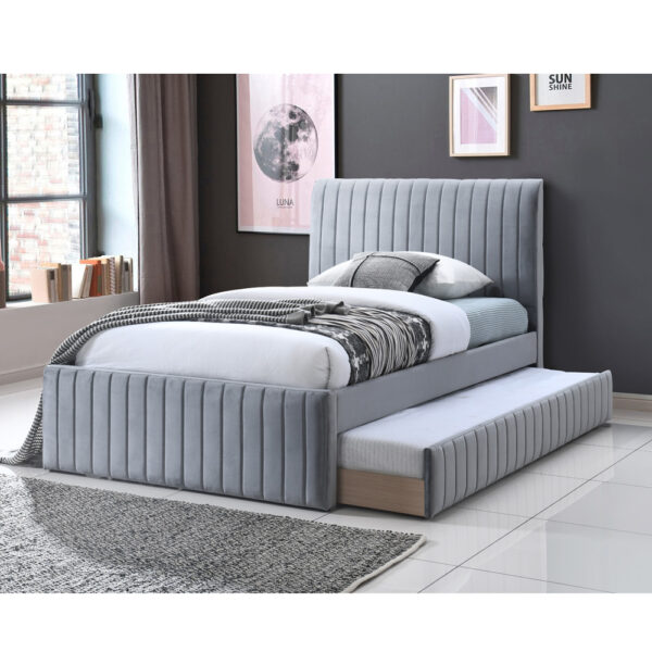 מיטה רחבה 120x190 מרופדת בד קטיפתי עם מיטת חבר דגם אמיגו-אפור