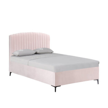 מיטה רחבה לנוער 120×190 מרופדת בד רחיץ עם ארגז מצעים מעץ דגם גילי-ורוד