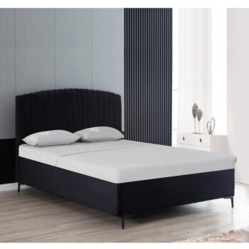מיטה זוגית מעוצבת 140×190 בריפוד בד רחיץ עם ארגז מצעים מעץ דגם זואי-שחור