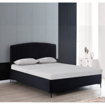 מיטה זוגית מעוצבת 160×200 בריפוד בד רחיץ עם ארגז מצעים מעץ דגם זואי-שחור