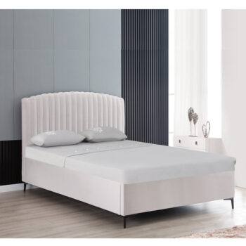 מיטה זוגית מעוצבת 140×190 בריפוד בד רחיץ עם ארגז מצעים מעץ דגם זואי-אבן