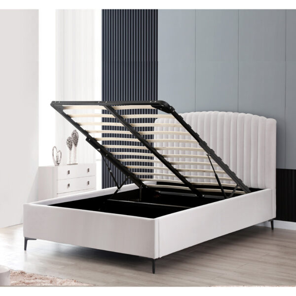 מיטה זוגית מעוצבת 140x190 בריפוד בד רחיץ עם ארגז מצעים מעץ דגם זואי-שחור