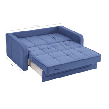 ספה דו מושבית עם ארגז מצעים נפתחת למיטה זוגית דגם אודרי-כחול