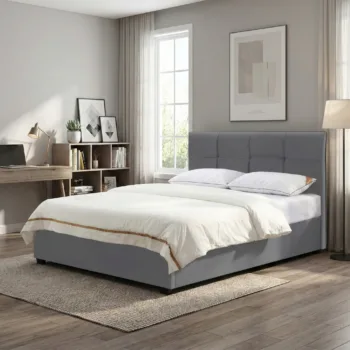 מיטה רחבה לנוער 120×190 מרופדת בד קטיפתי עם ארגז מצעים מעץ דגם ענבל