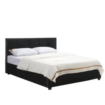 מיטה זוגית מעוצבת 140×190 בריפוד בד קטיפתי עם ארגז מצעים מעץ דגם ברזיל-שחור