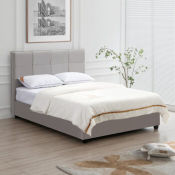 מיטה זוגית מעוצבת 140×190 בריפוד בד קטיפתי עם ארגז מצעים מעץ דגם ברזיל-אבן