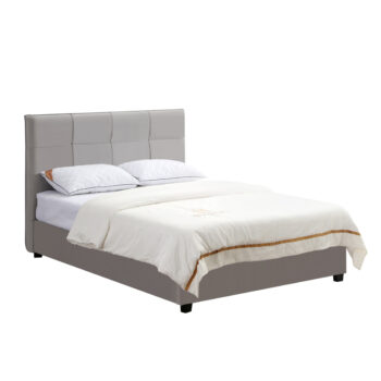 מיטה זוגית מעוצבת 160×200 בריפוד בד קטיפתי עם ארגז מצעים מעץ דגם ברזיל-אבן