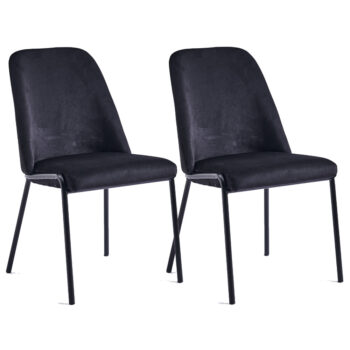 זוג כיסאות מעוצבים לפינת אוכל עם רגלי ברזל וריפוד בד קטיפתי דגם אייל -שחור
