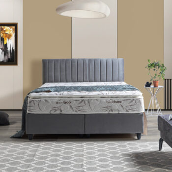 מיטה זוגית 140×190 מרופדת בד קטיפתי עם ארגז מצעים משולב מתכת דגם מרטין-אפור
