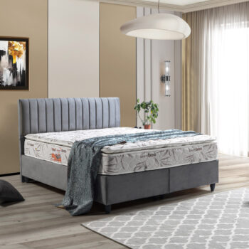 מיטה זוגית 160×200 מרופדת בד קטיפתי עם ארגז מצעים משולב מתכת דגם מרטין-אפור