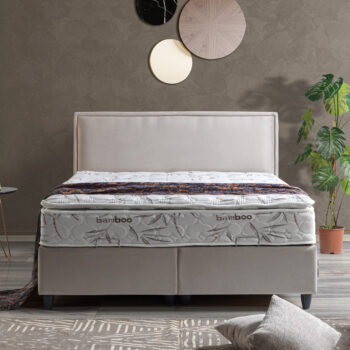 מיטה זוגית 160×200 מרופדת בד קטיפתי עם ארגז מצעים משולב מתכת דגם פאולה-אבן