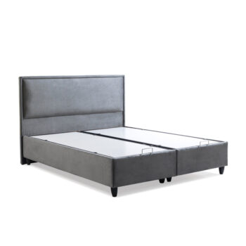 מיטה זוגית 140×190 מרופדת בד קטיפתי עם ארגז מצעים משולב מתכת דגם פאולה-אפור