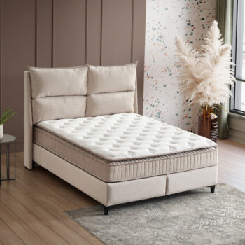 מיטה זוגית 160×200 מרופדת בד קטיפתי עם ארגז מצעים משולב מתכת דגם יולי-קרם