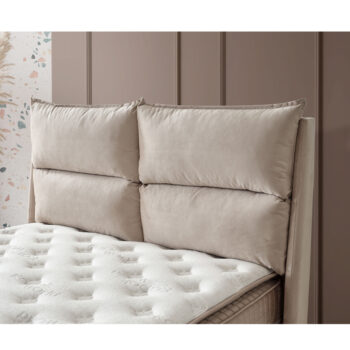 מיטה זוגית 140×190 מרופדת בד קטיפתי עם ארגז מצעים משולב מתכת דגם יולי-קרם