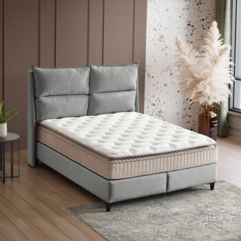 מיטה זוגית 160×200 מרופדת בד קטיפתי עם ארגז מצעים משולב מתכת דגם יולי-אפור