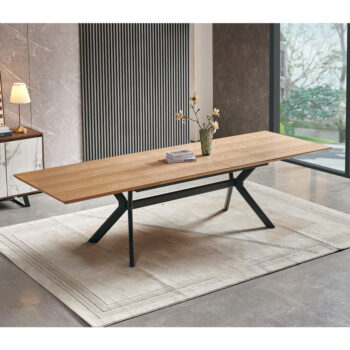 שולחן אוכל נפתח 1.8-3.0 מ’ עם הארכות פרפר ורגלי ברזל דגם מיורקה-אלון טבעי