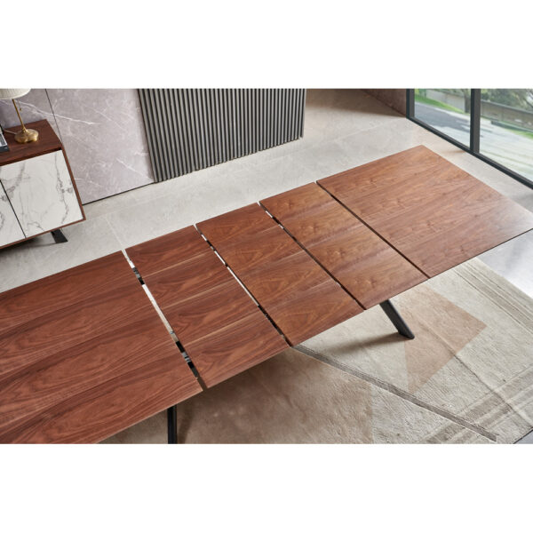 שולחן אוכל נפתח 1.8-3.0 מ' עם הארכות פרפר ורגלי ברזל דגם מיורקה-אלון טבעי