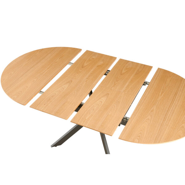 שולחן אוכל עגול נפתח 1.2-2.0 מ' עם רגלי ברזל דגם טנריף-אלון טבעי